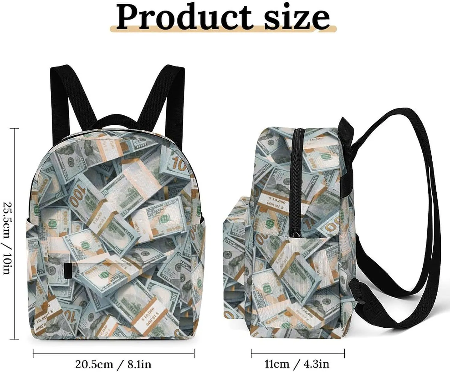 Money American Bill Dollar Casual Women's Backpack, Lightweight, Waterproof, Versatile Daily Bag