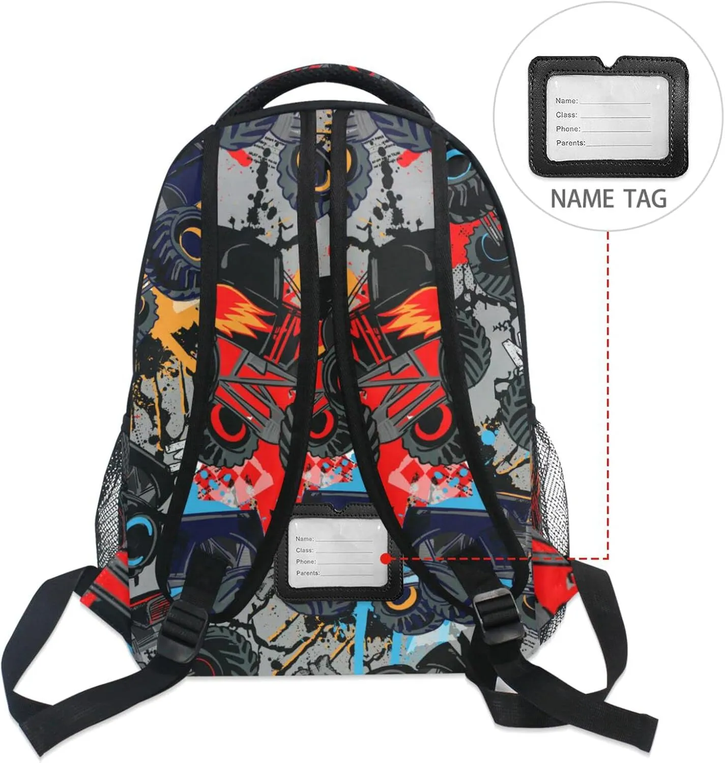 Monster Truck Car Boys Girls Kids School Backpacks Bookbag, Elementary School Bag Travel Backpack Daypack