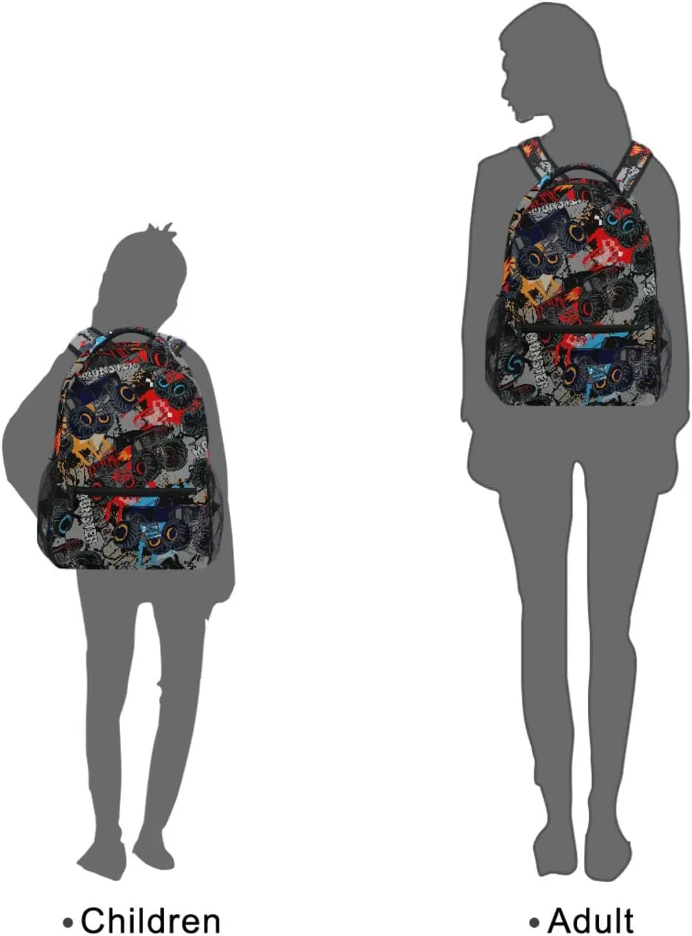 Monster Truck Car Boys Girls Kids School Backpacks Bookbag, Elementary School Bag Travel Backpack Daypack
