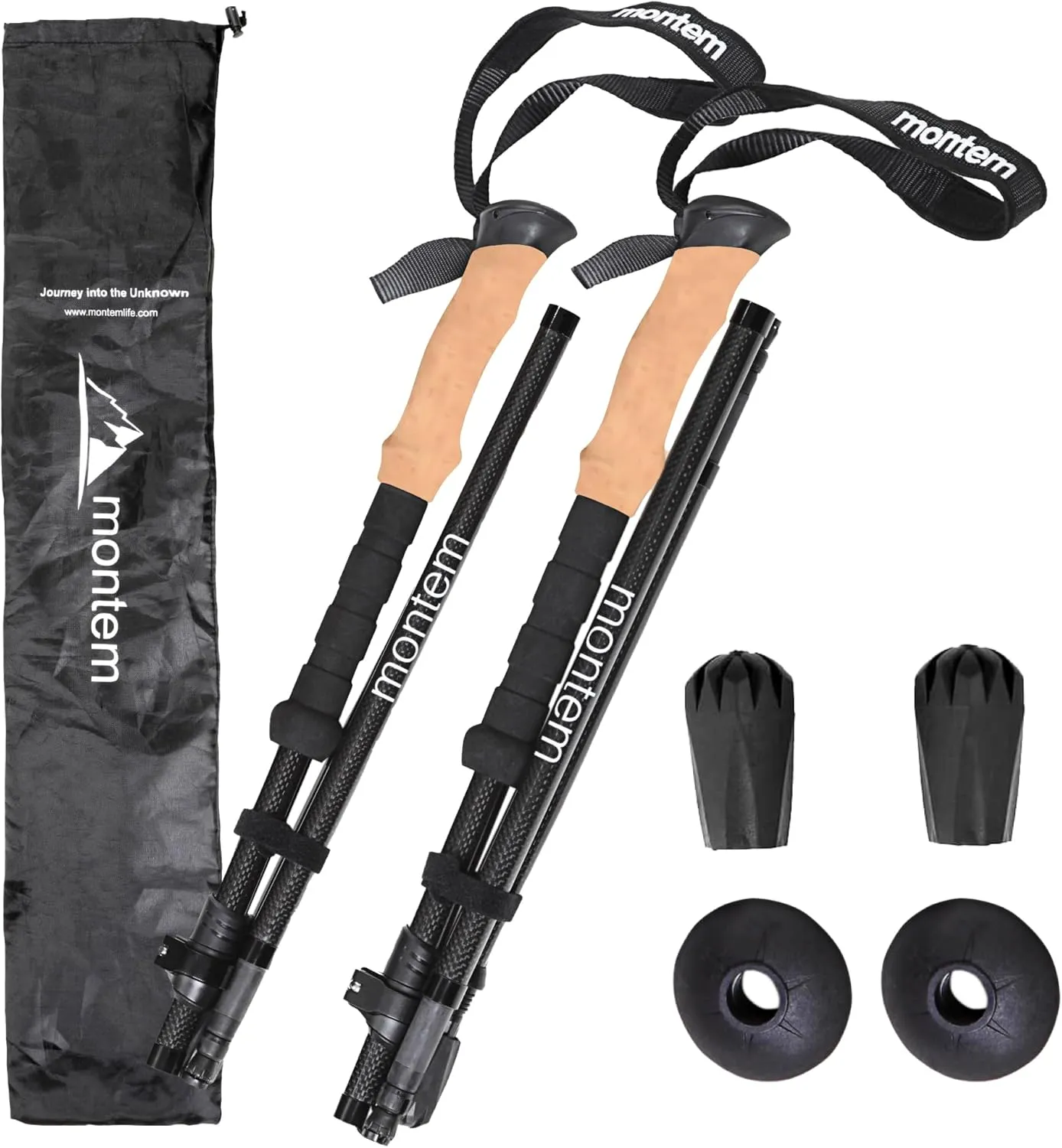 Montem Ultra Strong Collapsible Trekking Poles – Ultra Durable, Weather-Resistant, Adjustable Folding Hiking & Walking Sticks for Men, Women & Seniors (One Pair - 2 Poles)