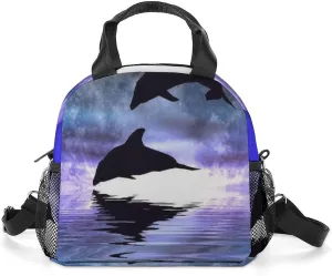 Moon Dolphin Portable Lunch Box Crossbody Bag Tote Insulated with Adjustable Strap Work Beach Picnic