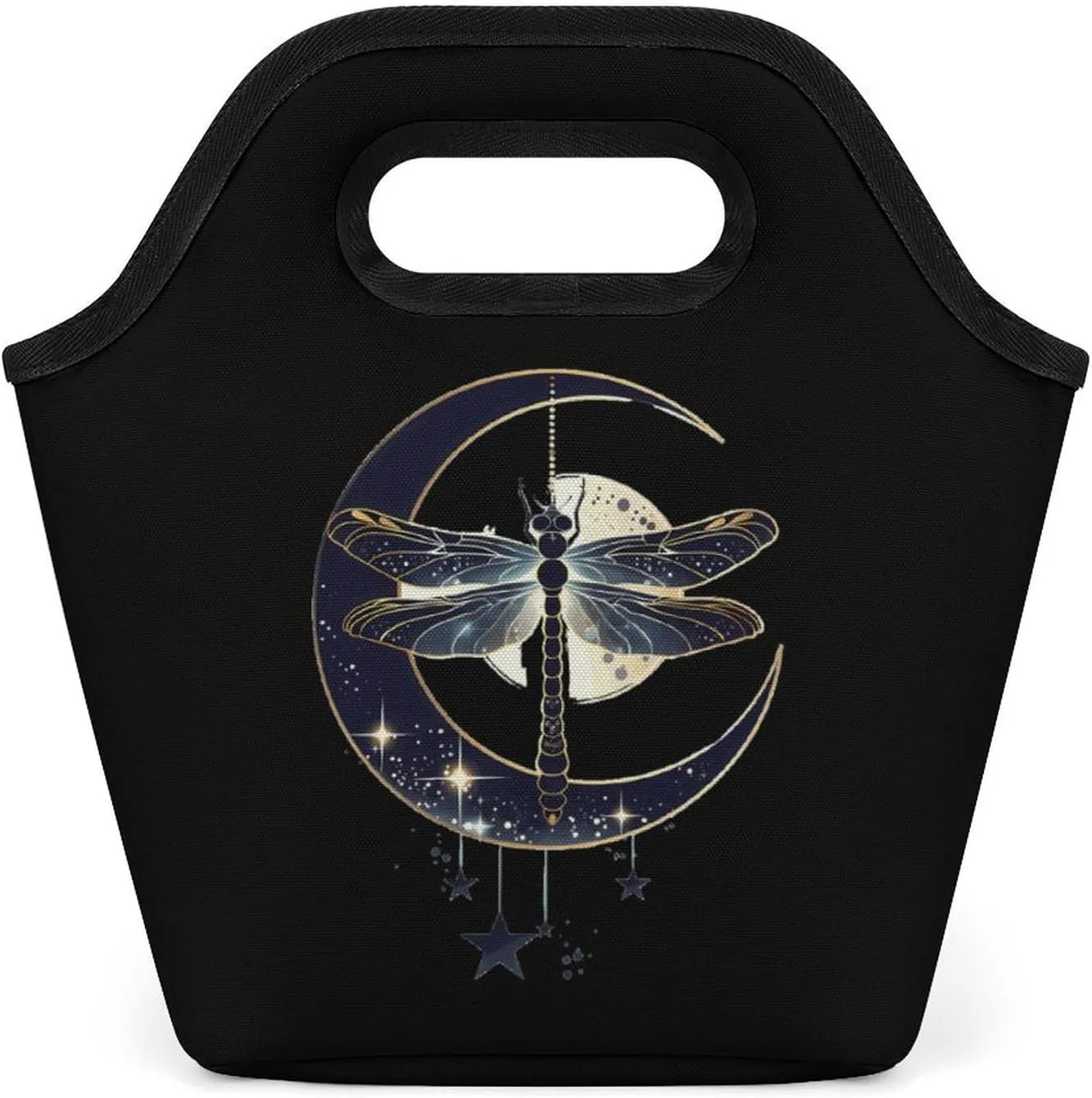 Moon Nature Insect Dragonfly Reusable Grocery Bags Portable Lightweight Waterproof Shopping Tote Bag