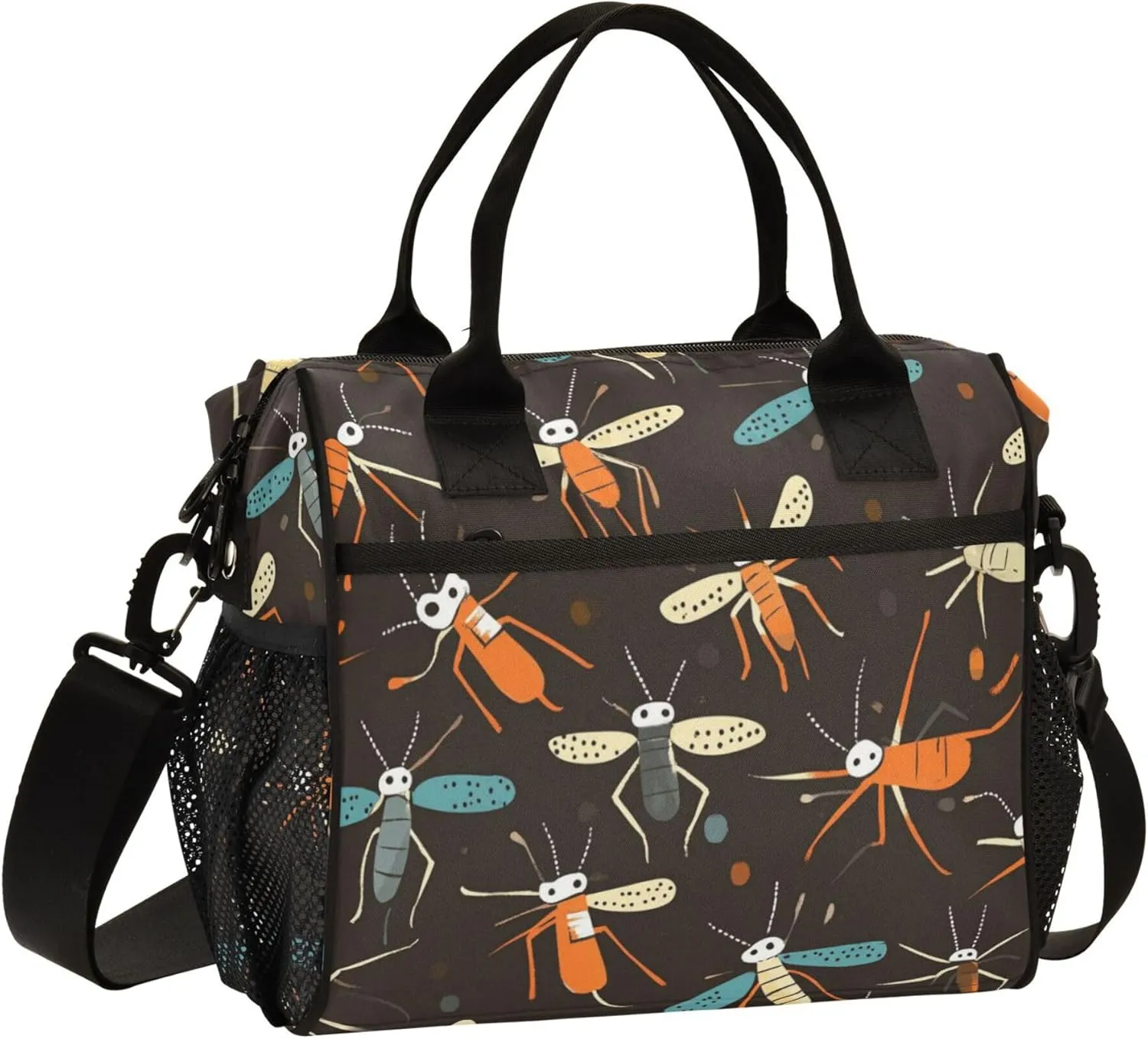 Mosquito Pattern Black Lunch Bag Cooler Lunch Box Portable Meal Prep Food Container for Office School Travel Picnic Work
