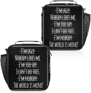 Motivational Quotation Insulated Lunch Bag Reusable Waterproofing Lunch Box with Shoulder Strap Handle and Water Bottle Net Bag for Travel Camping Beach Picnic