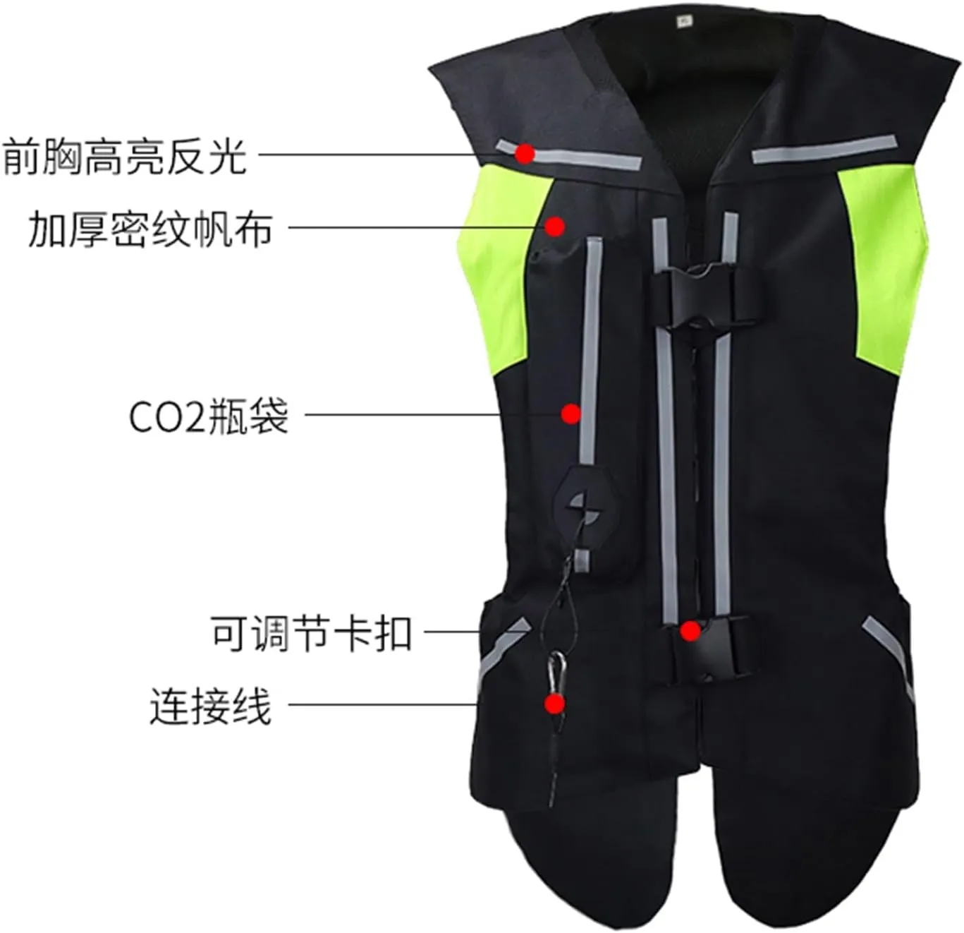 Motorcycle Airbag Vest With Reflective Tape Reusable, 0.1S Trigger Airbag Motocross Air-Bag Riding Jacket