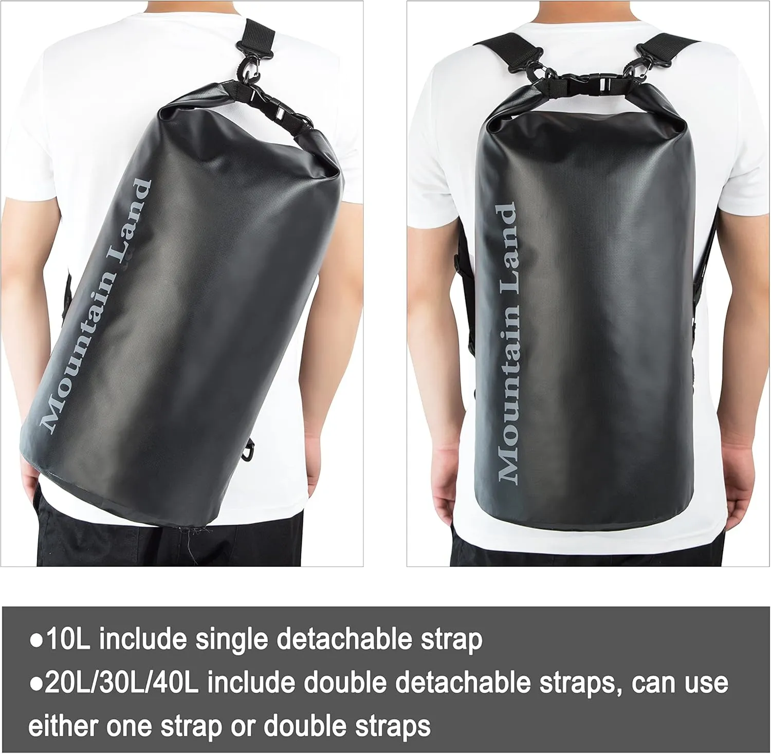 Mountain Land Waterproof Beach Dry Bag 20L Roll Top Backpack Boat Bag Dry Sack for Kayaking Rafting Fishing Hiking Camping Black