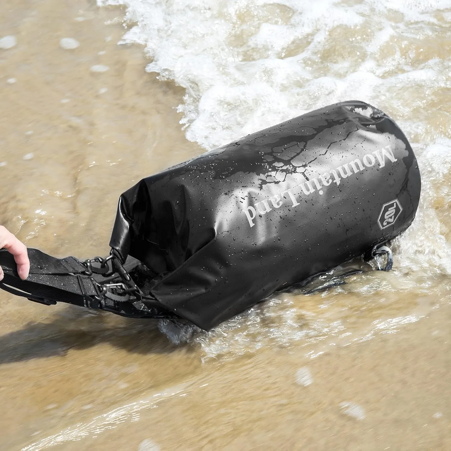 Mountain Land Waterproof Beach Dry Bag 20L Roll Top Backpack Boat Bag Dry Sack for Kayaking Rafting Fishing Hiking Camping Black