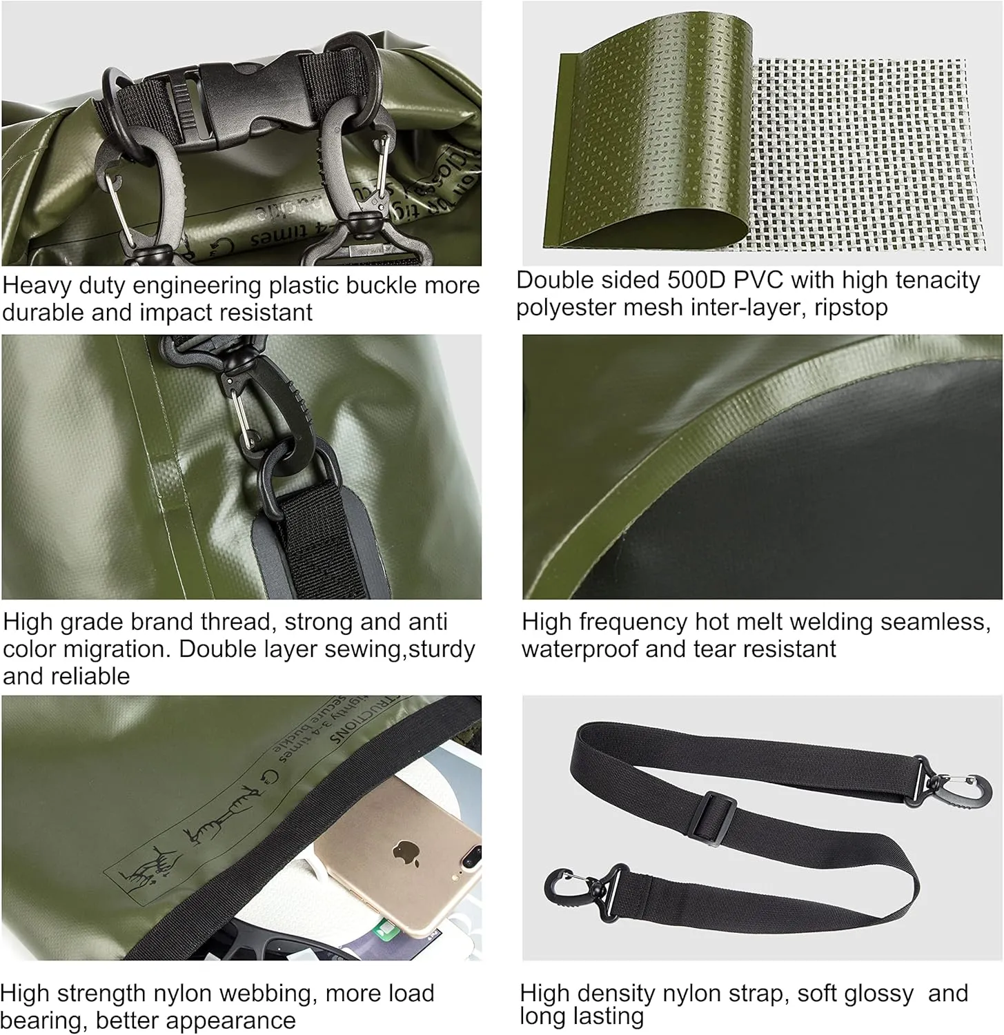 Mountain Land Waterproof Beach Dry Bag 30L Roll Top Backpack Boat Bag Dry Sack for Kayaking Rafting Fishing Hiking Camping Army Green