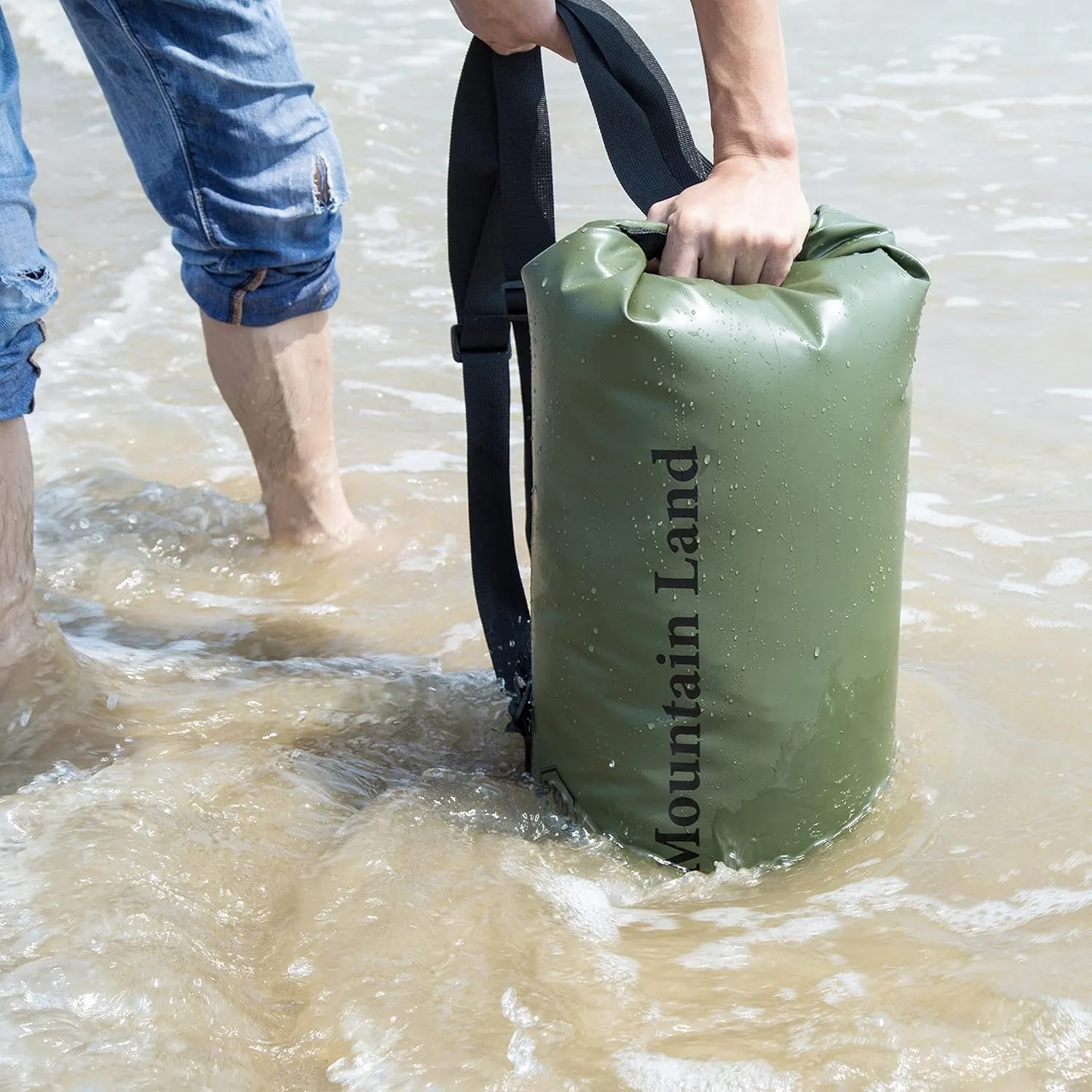 Mountain Land Waterproof Beach Dry Bag 30L Roll Top Backpack Boat Bag Dry Sack for Kayaking Rafting Fishing Hiking Camping Army Green