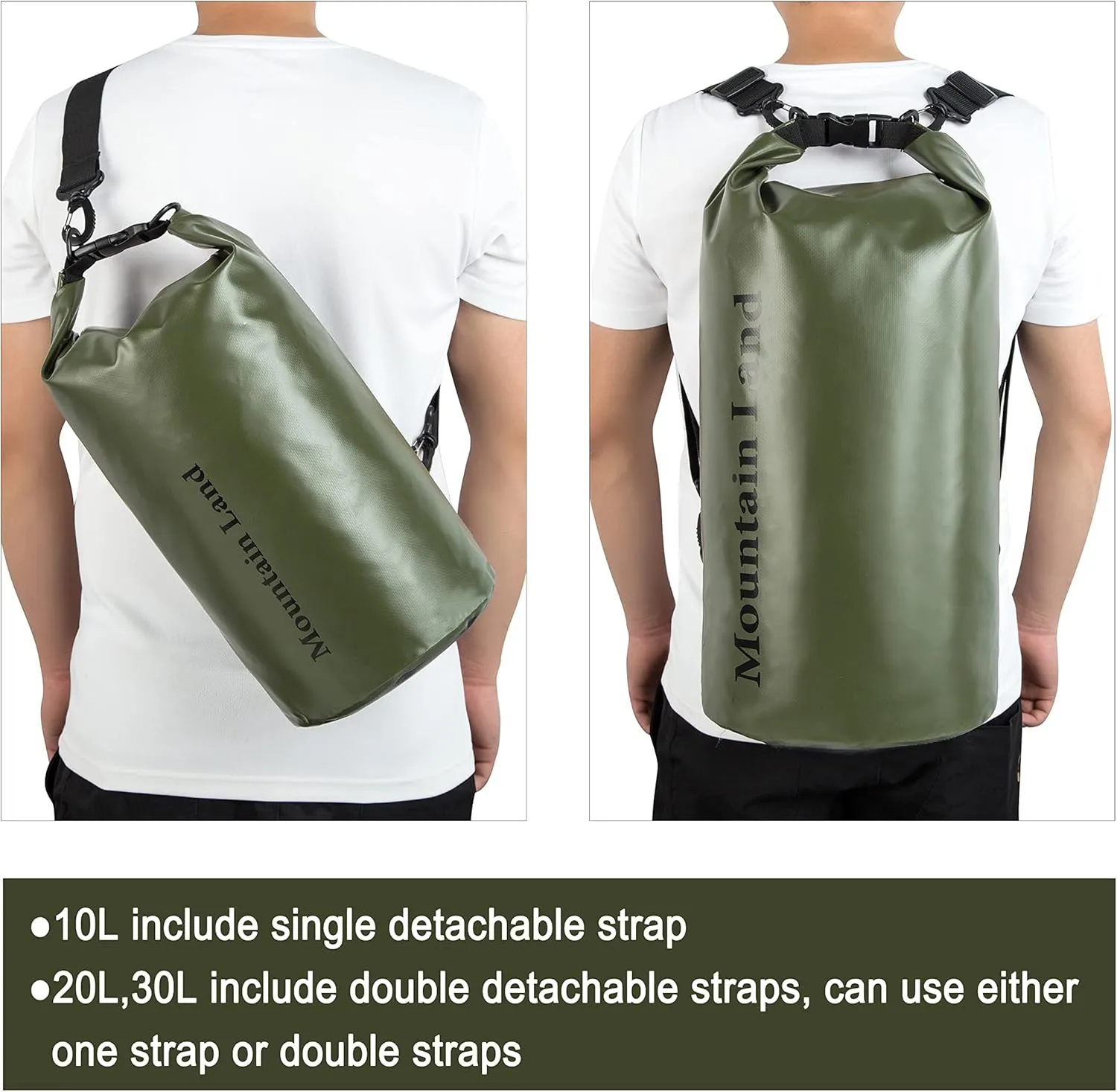 Mountain Land Waterproof Beach Dry Bag 30L Roll Top Backpack Boat Bag Dry Sack for Kayaking Rafting Fishing Hiking Camping Army Green