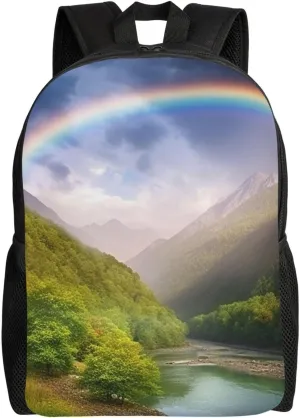 Mountain Valley with Rainbow Backpack for Men Women College Backpack Laptop Bag Casual Daypack Hiking Travel Bag