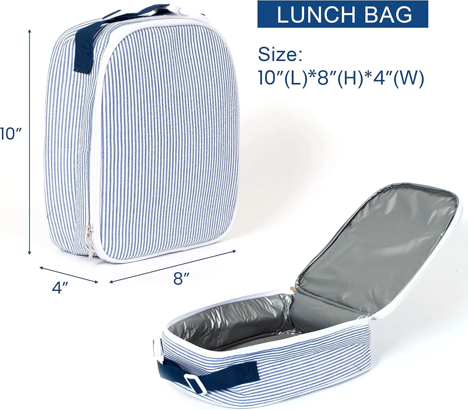 MT WORLD Daycare Backpacks with Lunch Boxes Set,Personalized Seersucker Backpacks and Lunchboxes,Travel Daypack with Lunch Bag,Stripped Daypack Lunchbags Set