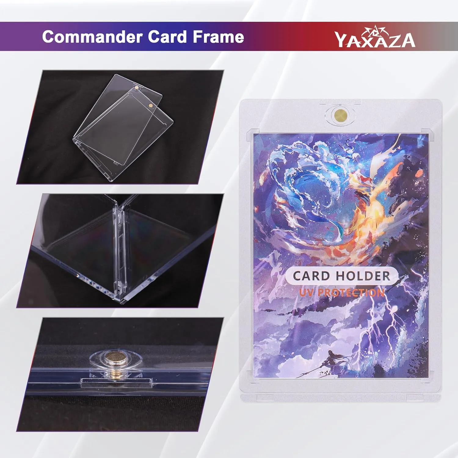 MTG Deck Box with Commander Display Window, Fits 200  Double Sleeved Cards, Strong Magnetic PU Leather Card Deck Case, with 2 Dividers, 1 Toploader, and Dice Tray (Black & Blue)