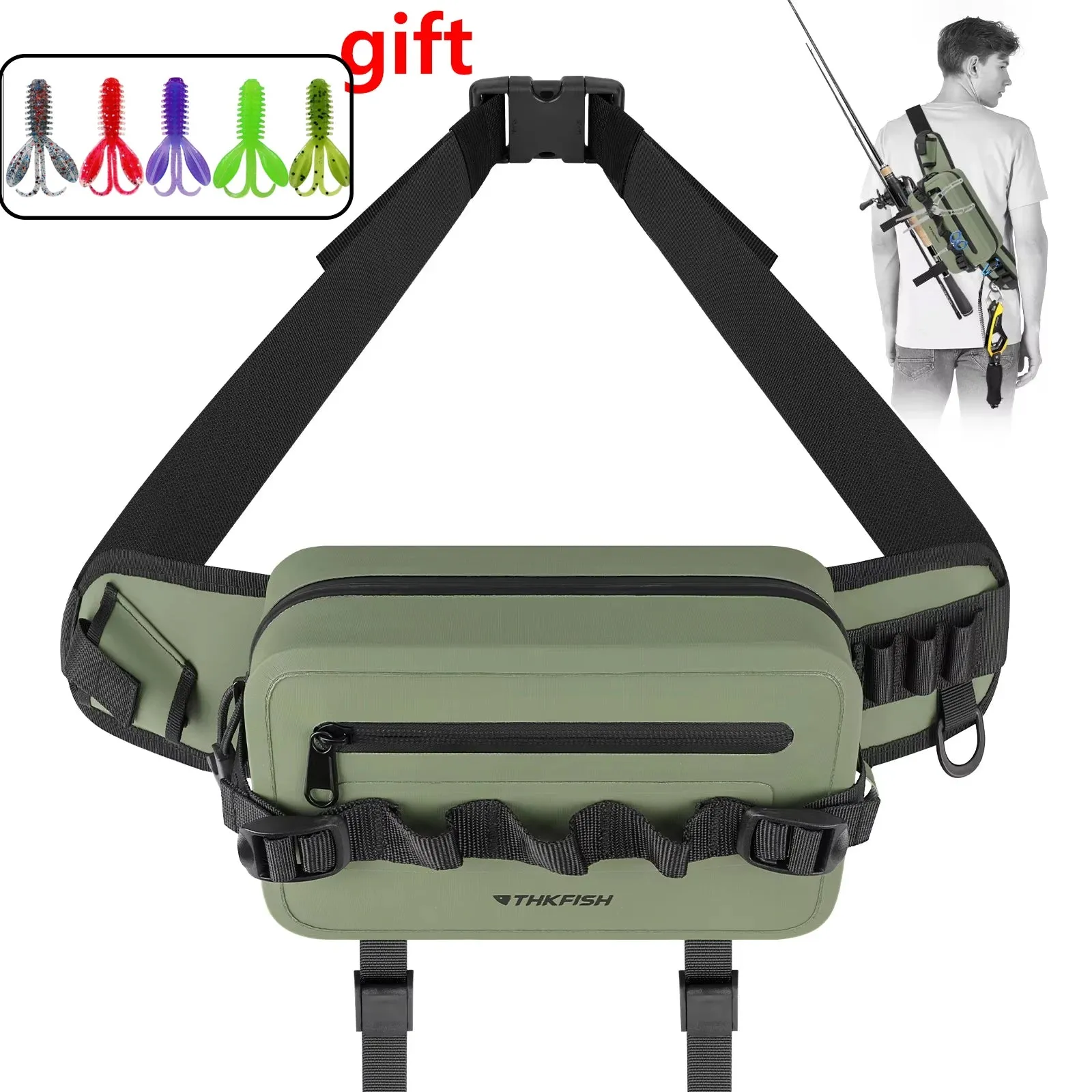 Multifunctional Green Fishing Bag Fishing Tackle Bags Fish Lures Storage Waist Pack Fishing Rod Bag Waterproof Black Backpack