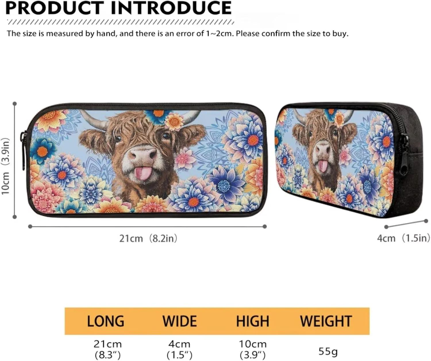 Multifunctional School Bookbag Set for Girls Zippered Backpack with Lunch Box Pencil Case Water Bottle Sleeve Kids 4 Pieces School Bag Set, Highland Calf Bohemian Flower Blue