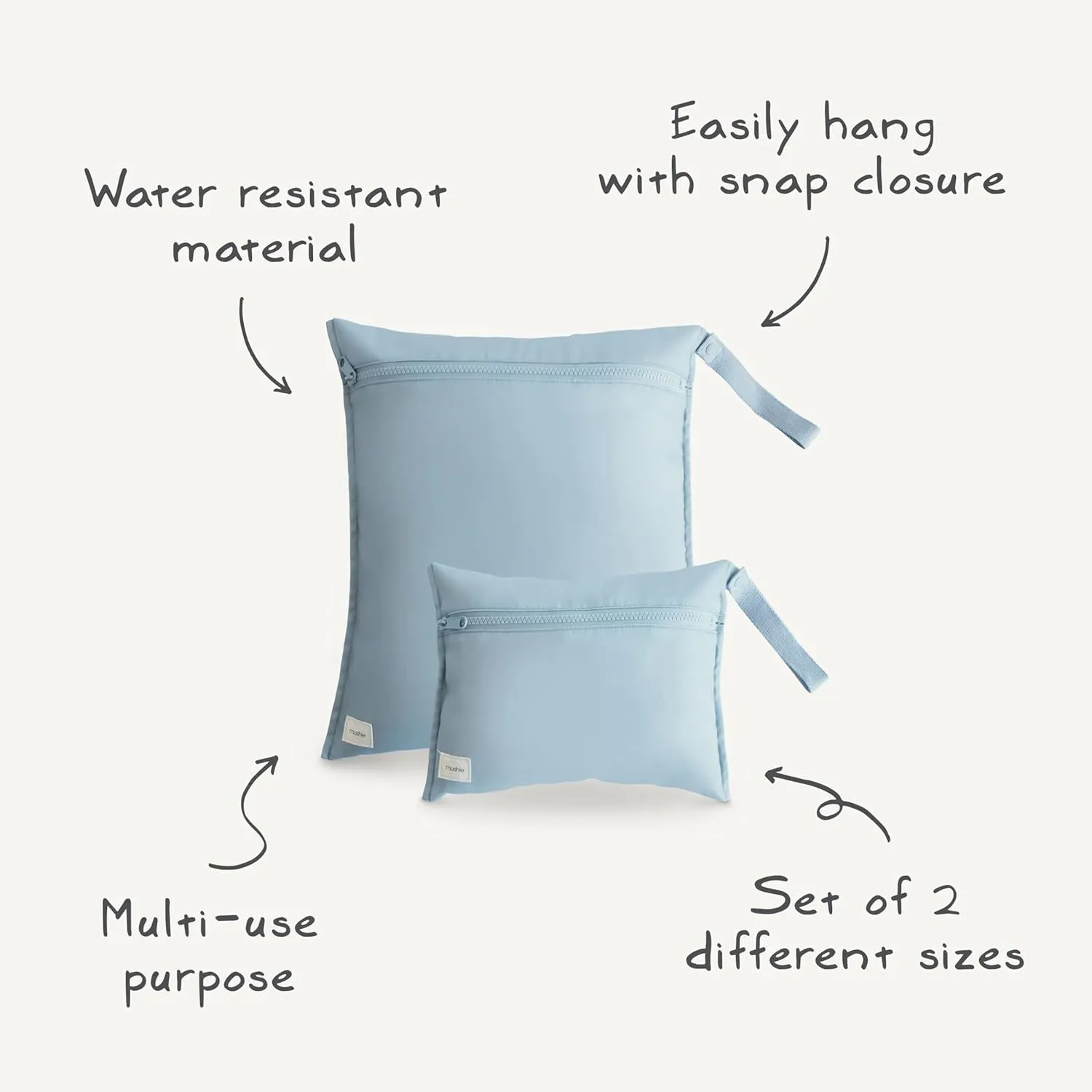 mushie Water Resistant Wet Bags | Large & Small Reusable Storage Bag for Baby Items and Travel | Zippered Pockets with Handle | Machine Washable, Set of 2 (Bees)