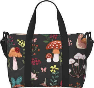 Mushroom With Snails Travel Bag for Women Men Weekender Bags Carry on Overnight Bag Tote Bag Yoga Gym Bag for Gym, Work, Travel, Weekend, Personal Items
