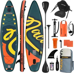 NACATIN Inflatable Stand Up Paddle Board with Kayak Seat,10'6"Upgrade Version Blow Up Paddle Boards for Adults with Premium SUP Accessories&Backpack,Adjustable Paddle,Camera Mount,Fins,Hand Pump