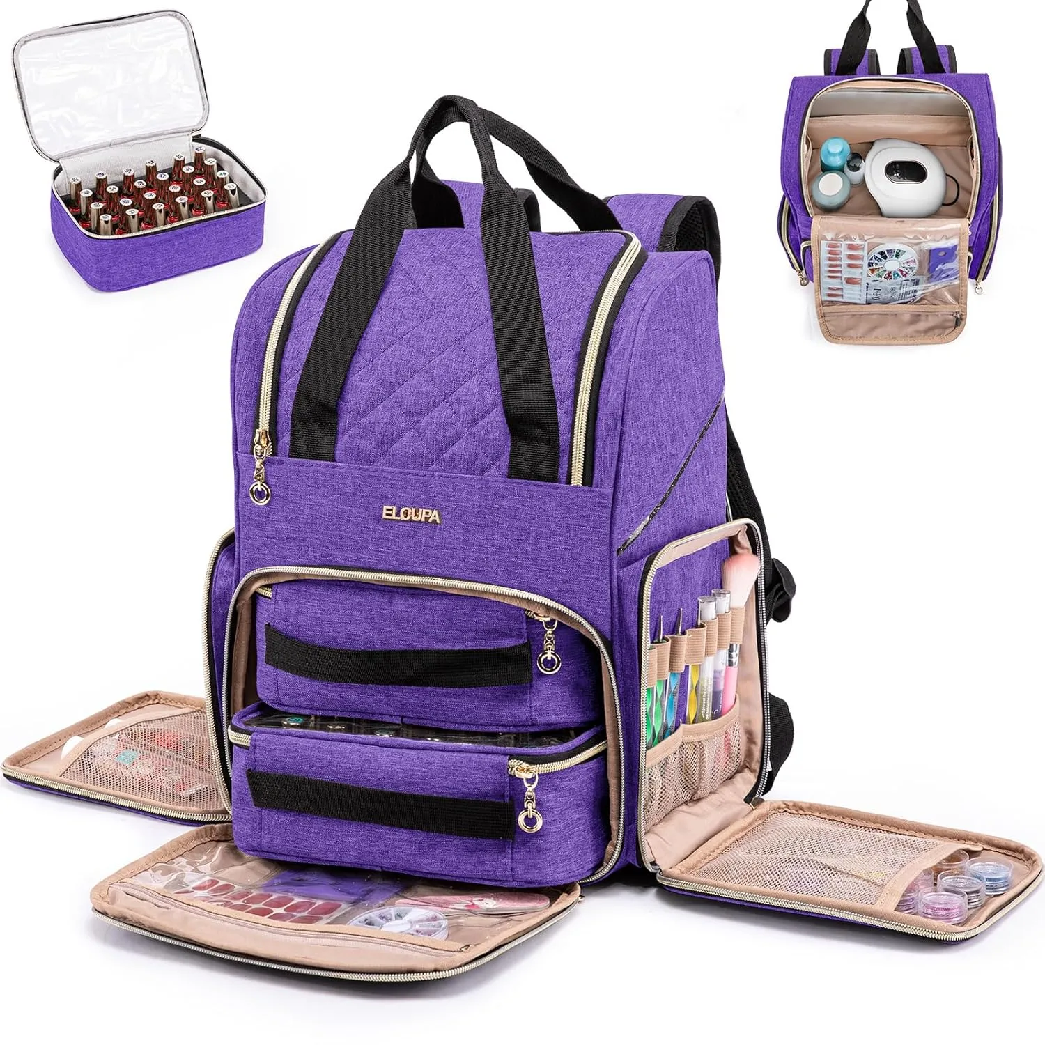Nail Polish Organizer Backpack Holds 48 Bottles (0.5 Fl Oz) and a Nail Dryer, Nail Polish Storage Bag With 2 Removable Boxes for Nail Suppliers,Nail Kit, Gel Polish