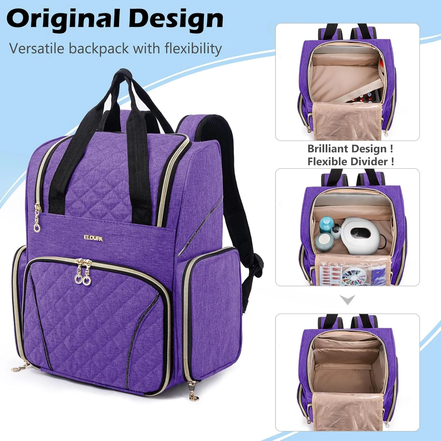 Nail Polish Organizer Backpack Holds 48 Bottles (0.5 Fl Oz) and a Nail Dryer, Nail Polish Storage Bag With 2 Removable Boxes for Nail Suppliers,Nail Kit, Gel Polish