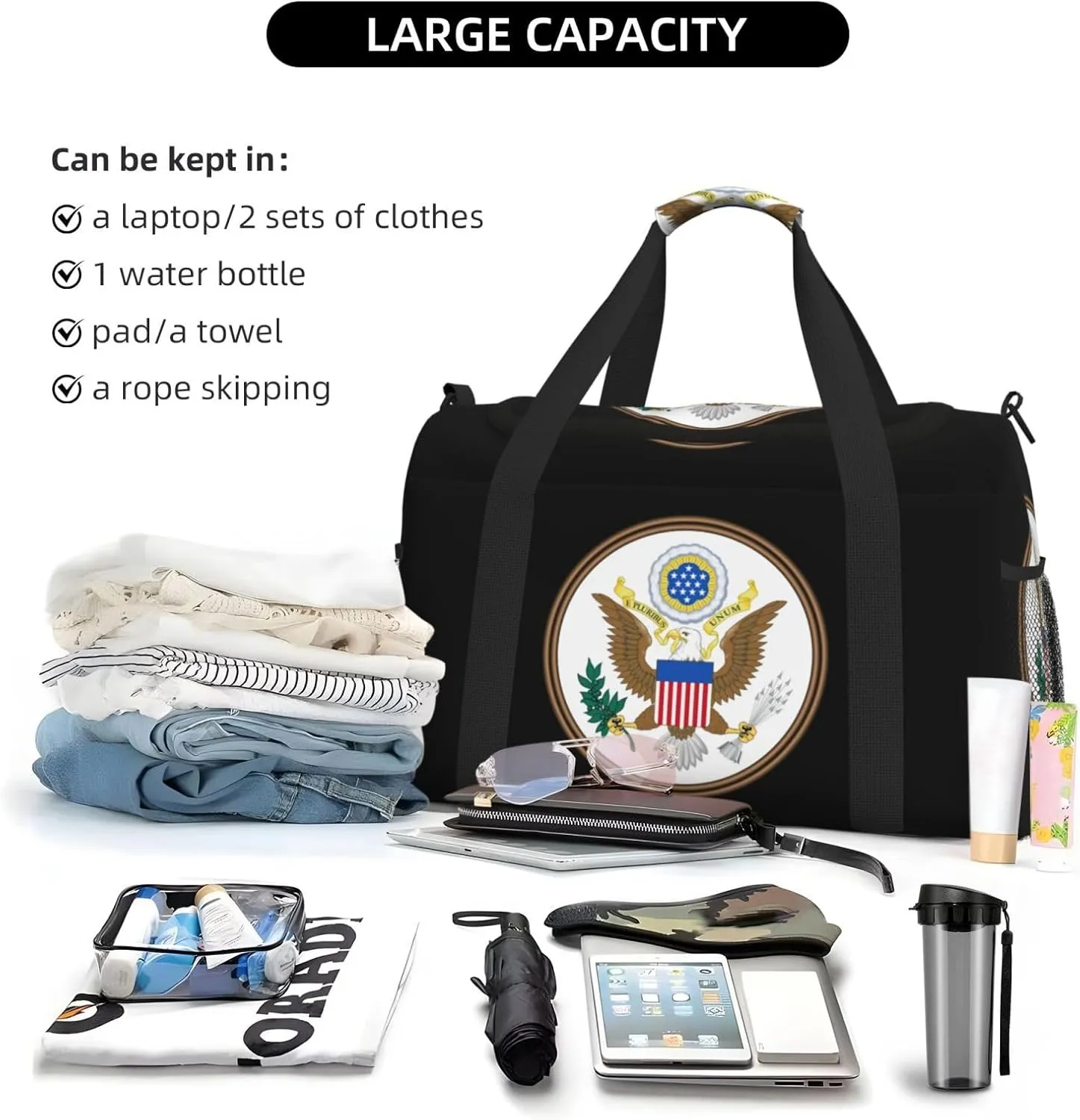 National Emblem Of United States Travel Duffel Bag Large Foldable Waterproof Overnight Bag For Beach Swim Bags Pool Sports Gym