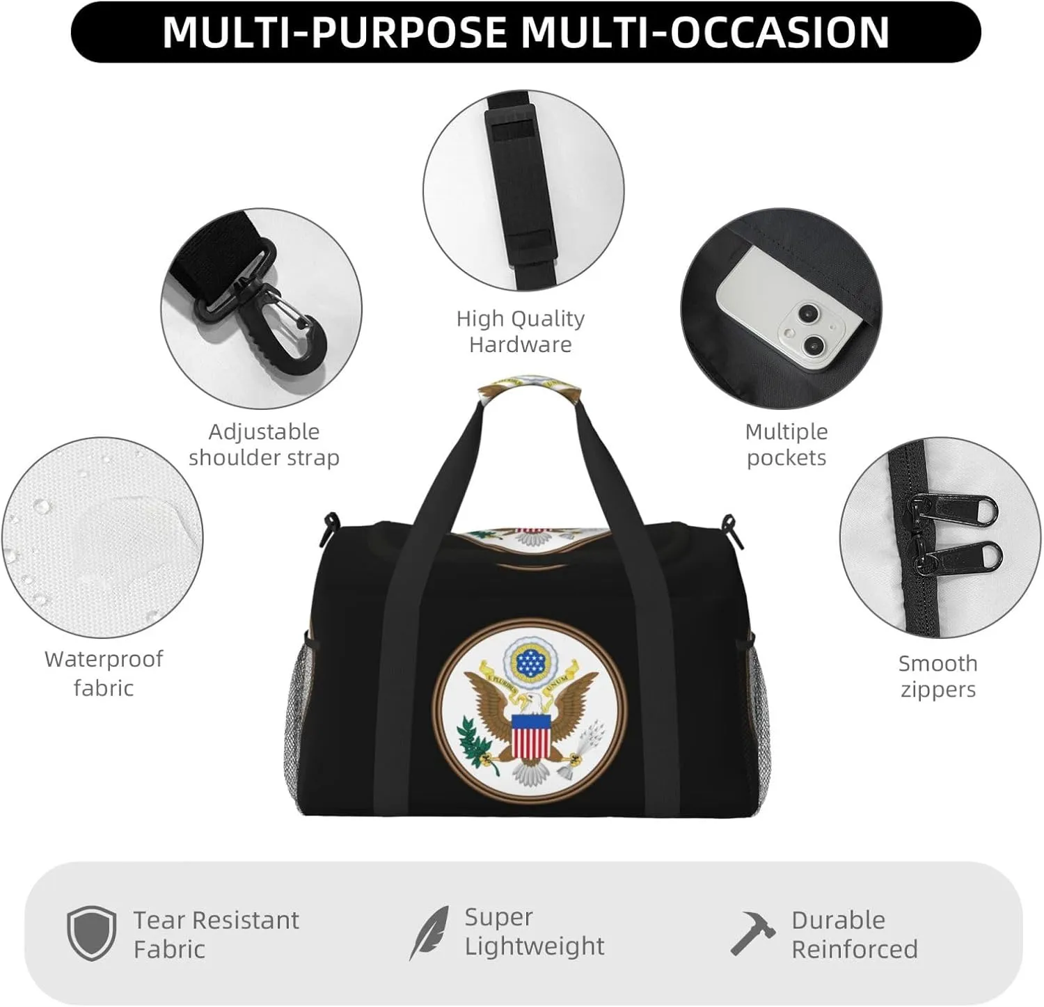 National Emblem Of United States Travel Duffel Bag Large Foldable Waterproof Overnight Bag For Beach Swim Bags Pool Sports Gym