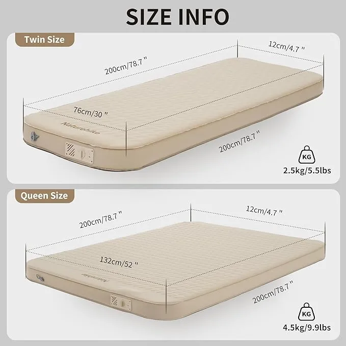 Naturehike 4.72’’ Thick Self-Inflating Sleeping Pad with Lighter Foam and Electric Pump, 45s Fast Inflatable Queen Mattress for Camping, Outdoors, Car, Home, ISPO Award Winning Processes