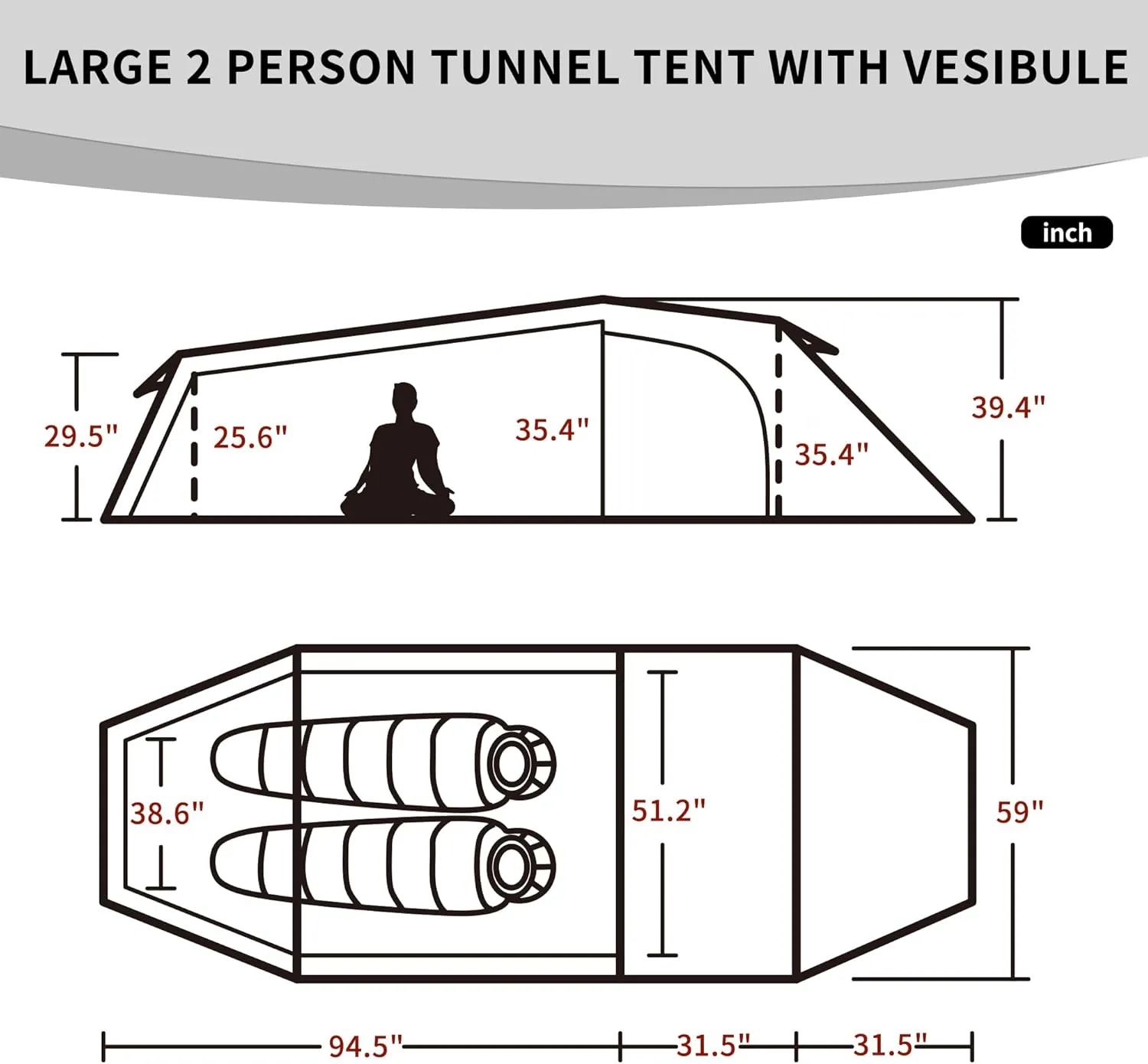 Naturehike Opalus Tunnel Backpacking Tent for 2-3 Person, 2 Person 3 Person Backpacking Tent, Lightweight Camping Tent with Footprint & Vestibule