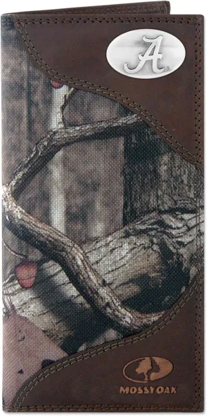 NCAA Alabama Crimson Tide Zep-Pro Mossy Oak Nylon and Leather Secretary-style Roper Concho Wallet, Camouflage, One Size