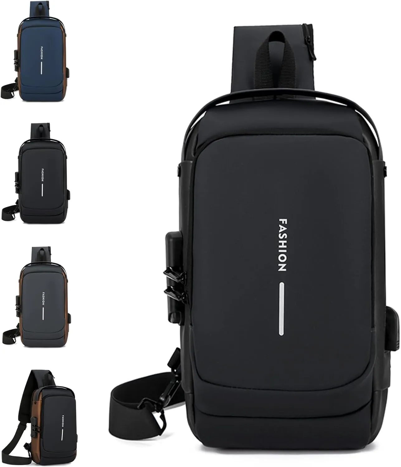 New Carbon Fiber Streamline Anti-Theft Sling Bag, USB Charging Waterproof Shoulder Backpacks, Sport Crossbody Bag (black)