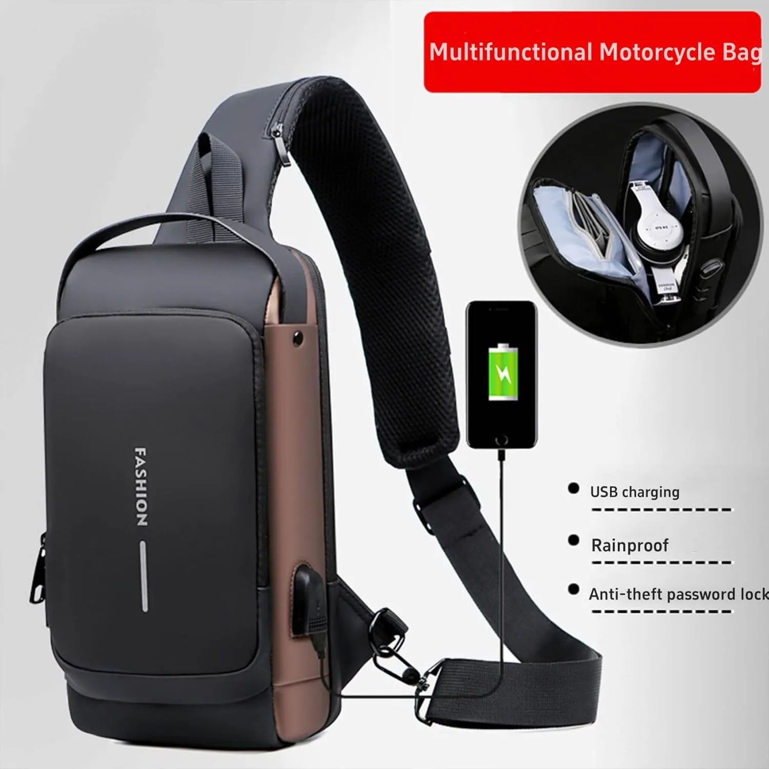 New Carbon Fiber Streamline Anti-Theft Sling Bag, USB Charging Waterproof Shoulder Backpacks, Sport Crossbody Bag (black)