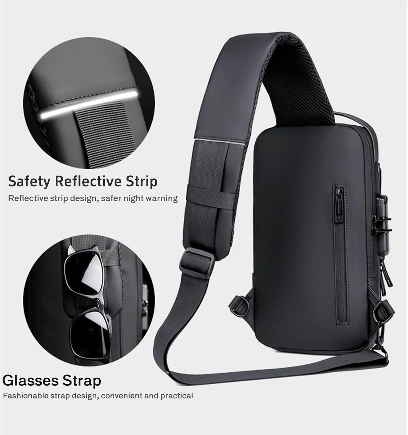 New Carbon Fiber Streamline Anti-Theft Sling Bag, USB Charging Waterproof Shoulder Backpacks, Sport Crossbody Bag (black)
