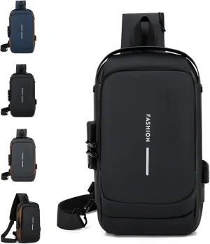 New Carbon Fiber Streamline Anti-Theft Sling Bag, USB Charging Waterproof Shoulder Backpacks, Sport Crossbody Bag (black)
