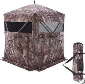 NEW VIEW Camo Hunting Blind, 270 Degree See Through Ground Blind, Pop-Up Style 2 Person Tent for Deer Turkey Hunting