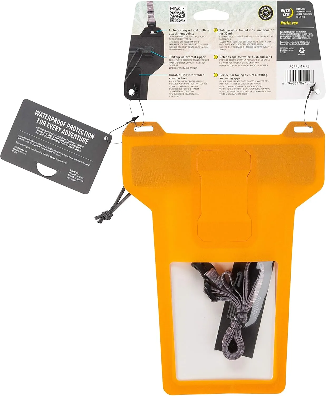Nite Ize Runoff Waterproof Phone Pouch with Lanyard and Zipper, IP67 Universal Waterproof Case for iPhone 11/11 Pro Max/Xs Max/XR/X/8/8P Galaxy, Orange (ROPPL-19-R3)