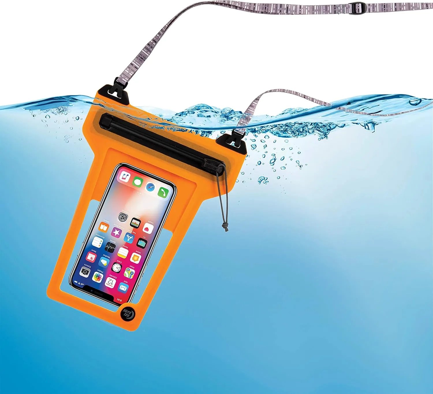 Nite Ize Runoff Waterproof Phone Pouch with Lanyard and Zipper, IP67 Universal Waterproof Case for iPhone 11/11 Pro Max/Xs Max/XR/X/8/8P Galaxy, Orange (ROPPL-19-R3)