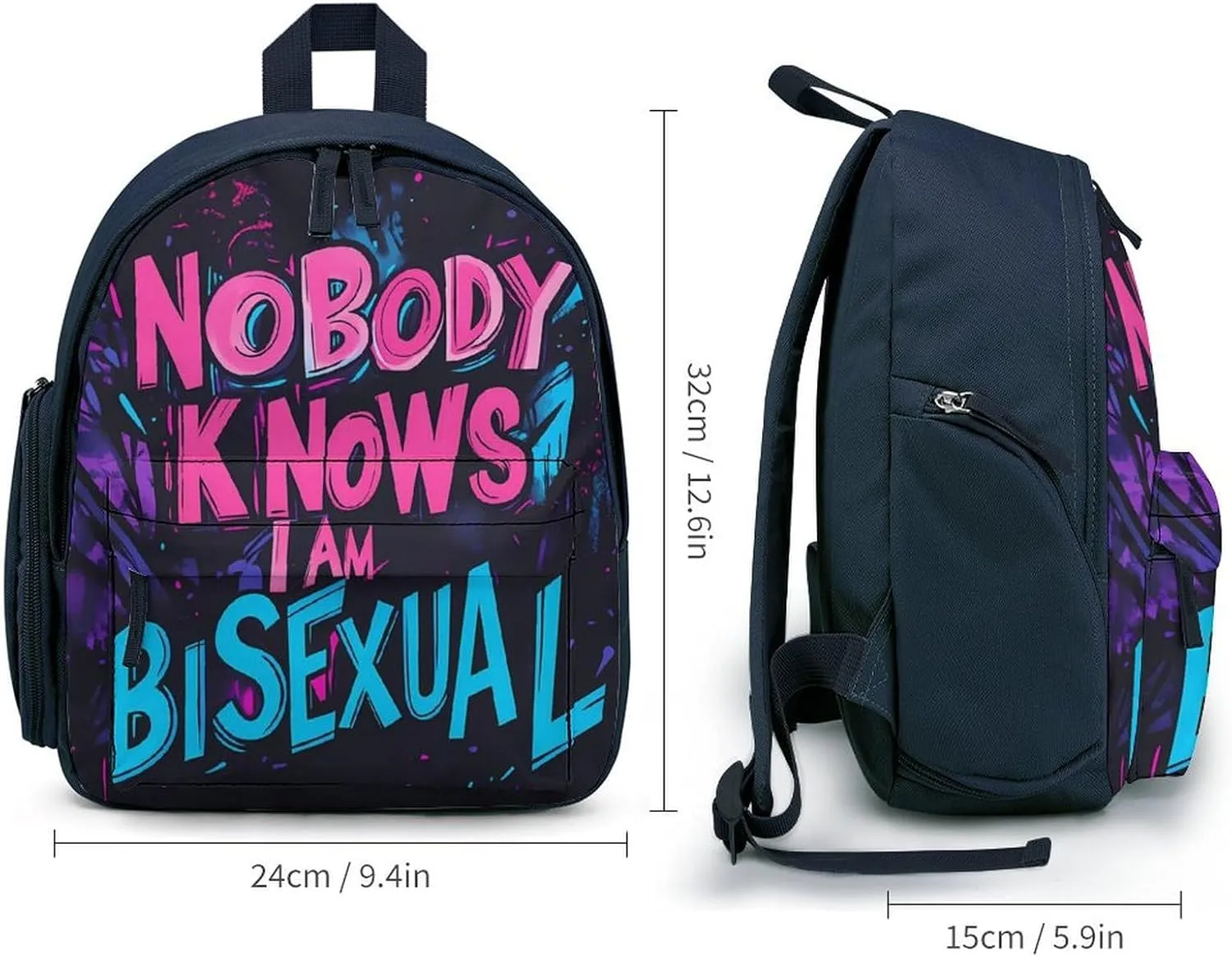 Nobody Knows I Am Bisexual Cute Backpack Shoulders Bag Casual Daypacks Travel Back Pack for Camping Hiking Blue-style