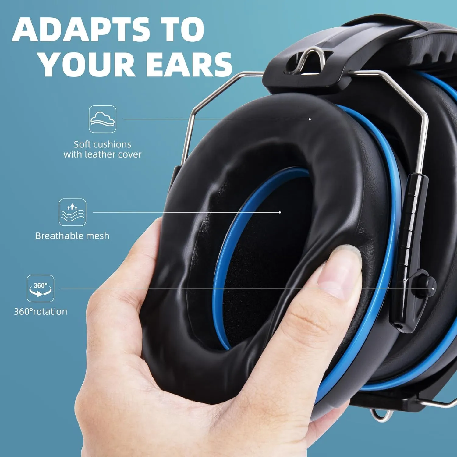 Noise Cancelling Ear muffs for Shooting Ear Protection, SNR 35dB Noise Reduction Headphones for Adult Kids Autism, Adjustable Sound proof Hearing Protection for Shooting Mowing Construction(Blue)
