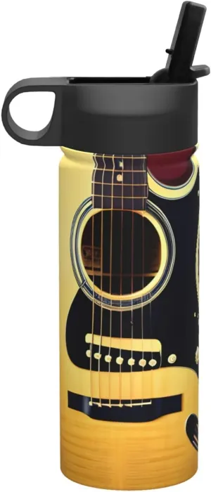 Note Guitar Print Flask Stainless Steel Water Bottle with Straw 18OZ FOR Outdoor Gym Commute