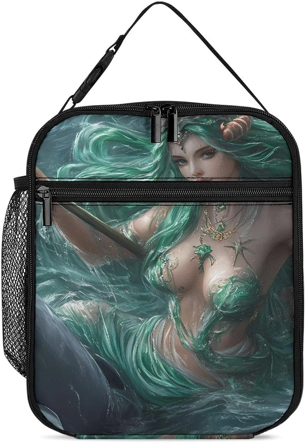 Ocean Goddess Dolphins Greek Myth Lunch Bag for Men Women Small Reusable Leakproof Insulated Lunch Box Adjustable Handbag