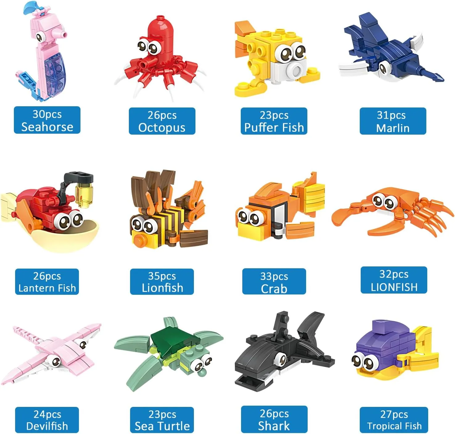 Ocean Party Favors for Kids Goodie Bags,12PCS Sea Animal Mini Building Blocks, Building Sets Stem Toys, Assorted Building Blocks Sets for Birthday Party Gift,Goodie Bags, Prize,Cake Topper