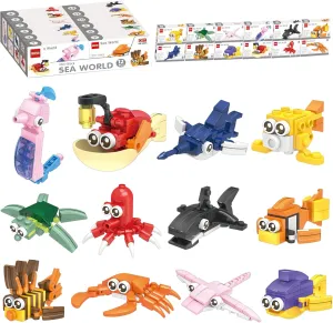 Ocean Party Favors for Kids Goodie Bags,12PCS Sea Animal Mini Building Blocks, Building Sets Stem Toys, Assorted Building Blocks Sets for Birthday Party Gift,Goodie Bags, Prize,Cake Topper
