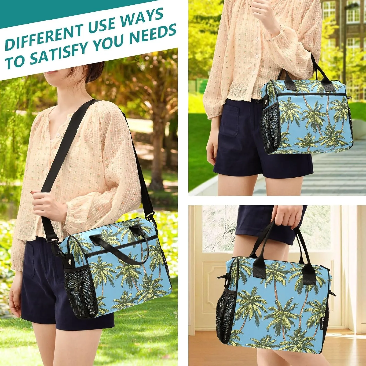 ODAWA Palm Trees Blue Lunch Box Bag with Adjustable Shoulder Strap, Men Lunch Bags for Work