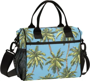 ODAWA Palm Trees Blue Lunch Box Bag with Adjustable Shoulder Strap, Men Lunch Bags for Work