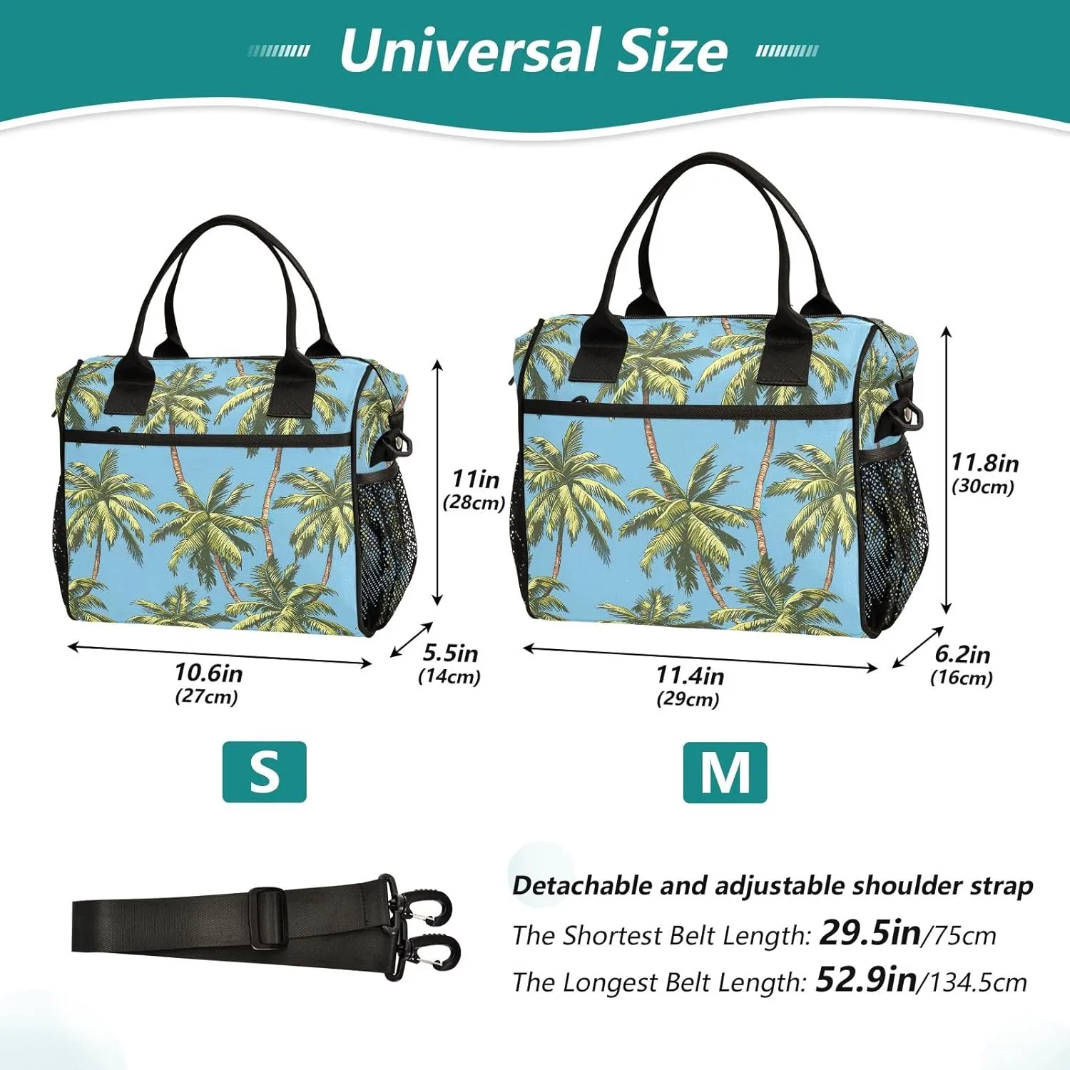 ODAWA Palm Trees Blue Lunch Box Bag with Adjustable Shoulder Strap, Men Lunch Bags for Work