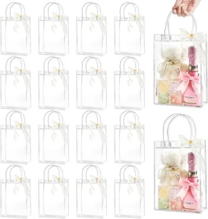 Ohuimrt 50 PCS Clear Plastic Gift Bags with Handles, Reusable Party Favor Bags with Ribbon Transparent Gift Wrap Bags Bulk for Weddings Birthdays, 9.1 x 6.7 x 2.8 Inches