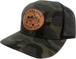 OLD GUYS RULE Men's Trucker Hat, Rod & Gun Club - Gift for Dad, Grandpa, Husband, Father's Day, Birthday, Holiday - Funny Novelty Hat for Hunting, Fishing, Outdoors, Opening Day (Olive Camo & Black)