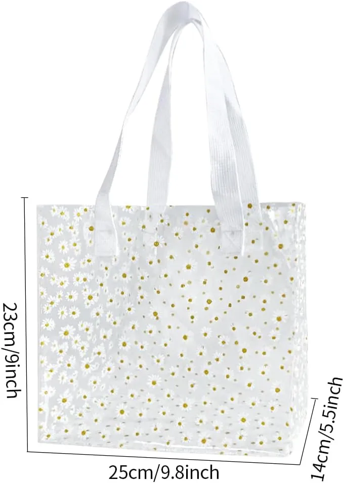 ONEART Daisy Flower PVC Tote Bag, Small Clear PVC Handbag for Beach Vacation Shopping, Waterproof Purse Bag