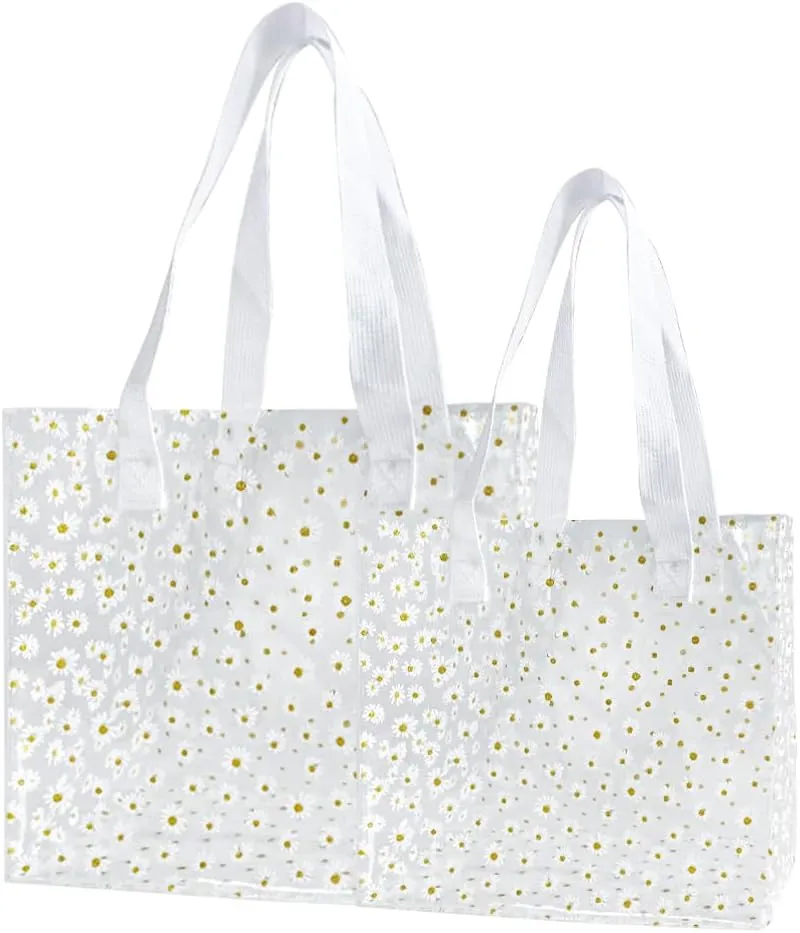 ONEART Daisy Flower PVC Tote Bag, Small Clear PVC Handbag for Beach Vacation Shopping, Waterproof Purse Bag