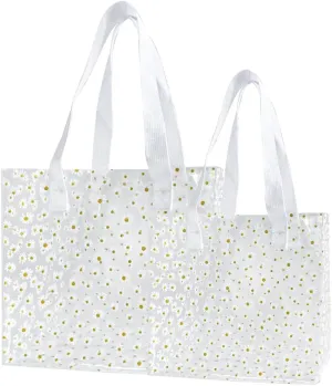 ONEART Daisy Flower PVC Tote Bag, Small Clear PVC Handbag for Beach Vacation Shopping, Waterproof Purse Bag